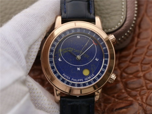 Patek Philippe Grand Complications 6102R-001 Celestial Rotating Moonphase 18K Rosegold Plated  Plain Bezel Black Rotating Dial Swiss 240