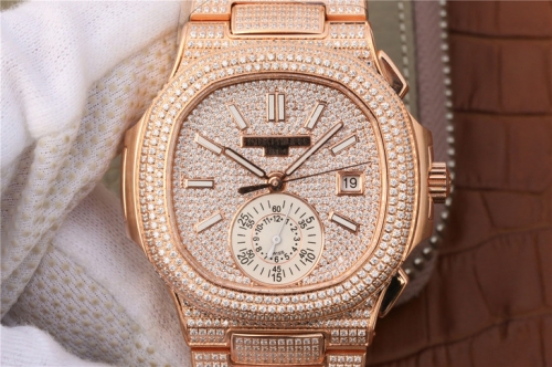 Patek Philippe Nautilus Chronograph 5980/1R-001 PF Rose Gold & Diamonds Diamond Dial Swiss 7750