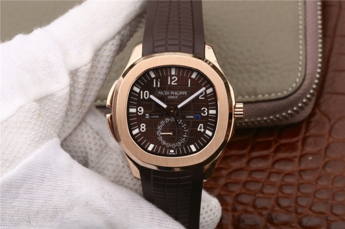 Patek Philippe Aquanaut Dual Time 5164R-001 18K Rosegold Plated Case MP Factory Brown Textured Dial on Brown Rubber Strap Swiss 324S C