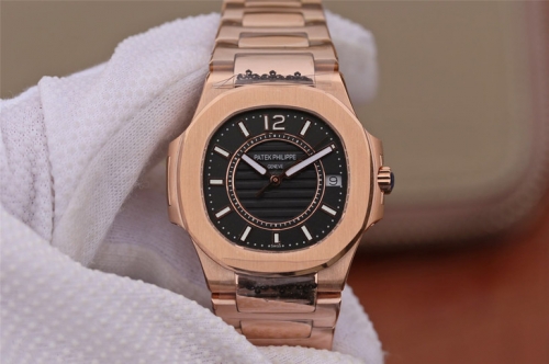 Patek Philippe Nautilus Ladies 7011-1R JJ Factory Rose Gold Black Dial Swiss Quartz E23-250 S C