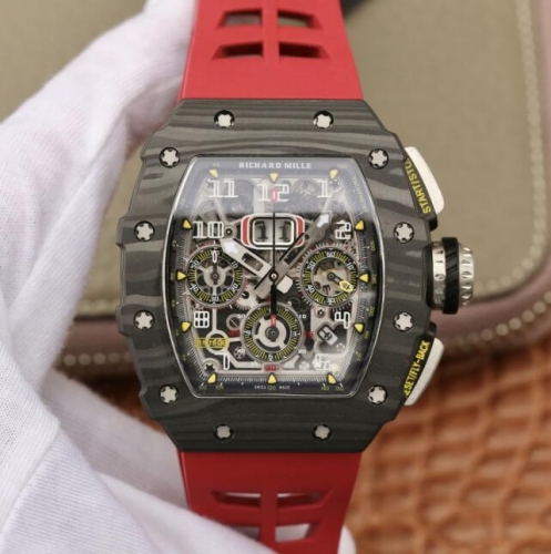 Richard Mille RM011 NTPT Carbon Chronograph KV Forged Carbon Red Skeleton Dial Swiss 7750