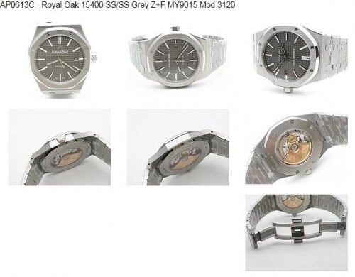 Royal Oak 15400 SS/SS Grey Z+F MY9015 Mod 3120  Z+F Factory AP Ref.15400 Royal Oak in Stainless Steel