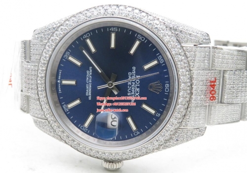 ROLEX  DJ 36mm Jub Flt 904L Diam SS/SS Blue/Stk A2824 Full Diamond Crested Stainless Steel 36mm DateJust