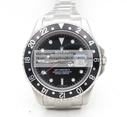 ROLEX BPF Factory Rolex GMT 16710 with Asia 3186 Hour Hand Adjustable Correct Hand Stack Movement GMT II 16710 Blk SS/SS Blk BPF A3186 CHS