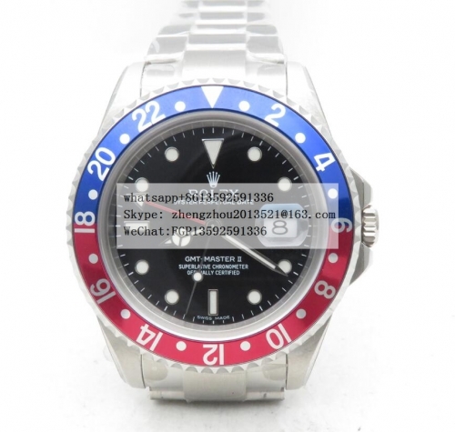 ROLEX BPF Factory Rolex GMT 16710 Pepsi with Asia 3186 Hour Hand Adjustable Correct Hand Stack Movement GMT II 16710 Red/Blue SS/SS Blk BPF A3186 CHS