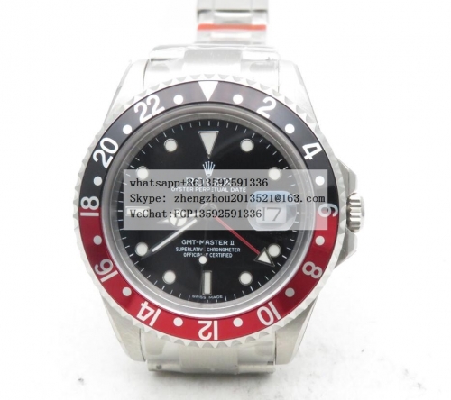 ROLEX BPF Factory Rolex GMT 16710 Coke with Asia 3186 Hour Hand Adjustable Correct Hand Stack Movement GMT II 16710 Red/Blk SS/SS Blk BPF A3186 CHS