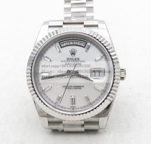 ROLEX GMF Factory 40mm DayDate DayDate 40mm 904L Flt SS/SS M-Wht/Dia GMF A2836 MOP White Dial with Diamond Markers