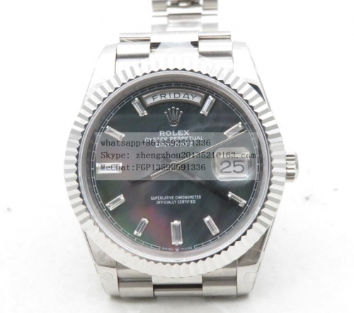 ROLEX GMF Factory 40mm DayDate DayDate 40mm 904L Flt SS/SS M-Blk/Dia GMF A2836 MOP Black Dial with Diamond Markers