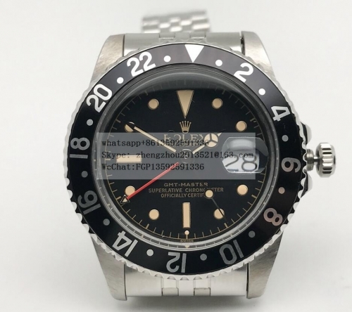 ROLEX ROLGMT0262B - GMT Ref.1675 Vintage Blk SS/SS Blk WMF A2836 WMF Factory Rolex Vintage GMT 1675