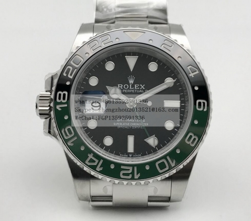 ROLEX ROLGMT0257 - GMT II 126720VTNR 904L SS/SS Blk Clean VR3186  Clean Factory 126720VTNR VR3186 Hour Hand Adjustable