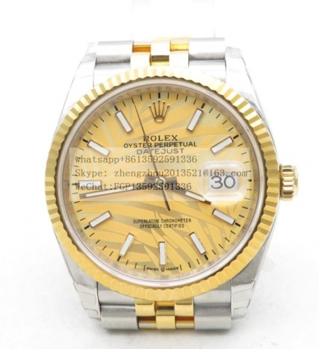 ROLEX RDJ0391B - DJ 36mm Jub Flt 904L YG/SS Gold Palm/Stk EWF A3235 EWF Factory Rolex 36mm DateJust Jubilee Edition Made with Genuine Rolex Datejust 3