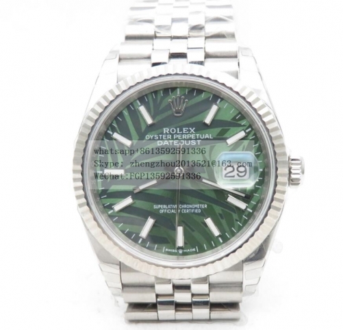 ROLEX RDJ0392B - DJ 36mm Jub Flt SS/SS Green Palm/Stk EWF A3235 EWF Factory Rolex 36mm DateJust Jubilee Edition Made with Genuine Rolex Datejust 36mm 