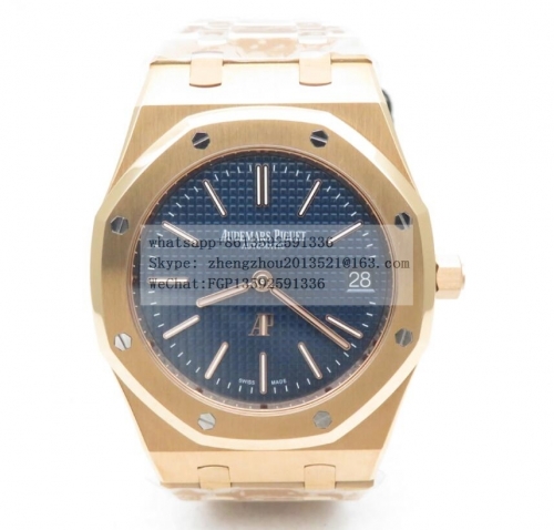 AP AP0664 - Royal Oak Jumbo Extra Thin 15202 RG/RG Blue ZF A2121 ZF Factory Top Edition AP Ref.15202 Royal Oak in Rose Gold Steel Made 1:1 like Genuin