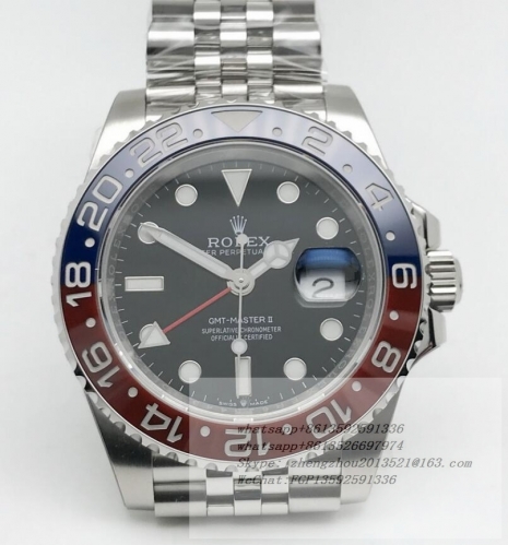 ROLEX ROLGMT0277C - GMT II 126710 Pepsi Jub SS/SS EWF V2 VR3285 CHS  EWF Factory V2 904L Asia 3285 Hour Hand Adjustable Correct Hand Stack Movement