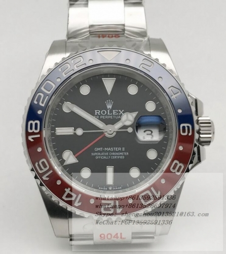 ROLEX ROLGMT0277A - GMT II 126710 Pepsi Oys SS/SS EWF V2 VR3285 CHS  EWF Factory V2 904L Asia 3285 Hour Hand Adjustable Correct Hand Stack Movement