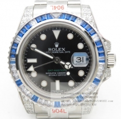 ROLEX ROLGMT196B -GMT Master II Blu/Wh 904 Dia SS/SS Blk GMF A3186 CHS GMF Factory V2 Asia 3186 Hour Hand Adjustable Correct Hand Stack Movement