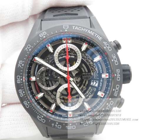 TAG HEUER TAG0364 - Carrera Cal. HEUER 01 43mm CER/RU Blk XF A1887 Chrono TAG Heuer Carrera Calibre Heuer 01 43mm Full Matte Black Ceramic Case and Be