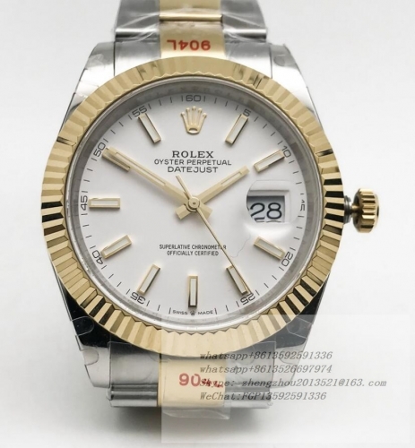 ROLEX R2DJ0457B - DJ2 41mm Oys Flt 904L YG/SS Wht/Stk GMF V2 VR3235