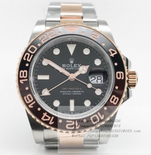 ROLEX ROLGMT0302E - GMT II 126711CHNR RG/SS Blk BPF SH3285 CHS BPF Factory SH3285 Hour Hand Adjustable Correct Hand Stack Movement