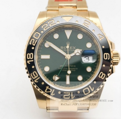 ROLEX ROLGMT0299 - GMT II 116718LN 904 Wrp YG/YG Grn KF VR3186 CHS KF Factory 904L with VR3186 Hour Hand Adjustable  Correct Hand Stack Movement