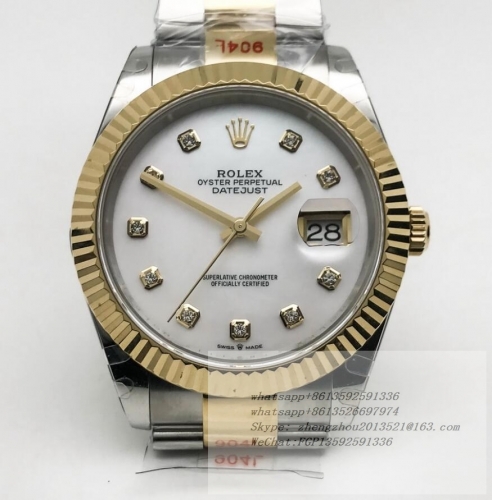 ROLEX R2DJ0462D - DJ2 41mm Oys Flt 904L YG/SS M-Wht/Dia GMF V2 VR3235