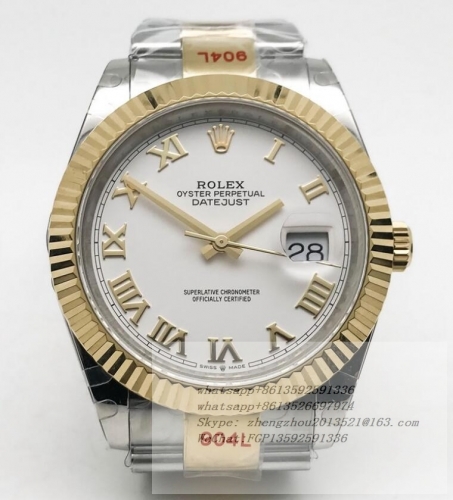 ROLEX R2DJ0458A - DJ2 41mm Oys Flt 904L YG/SS Wht/Rm GMF V2 VR3235