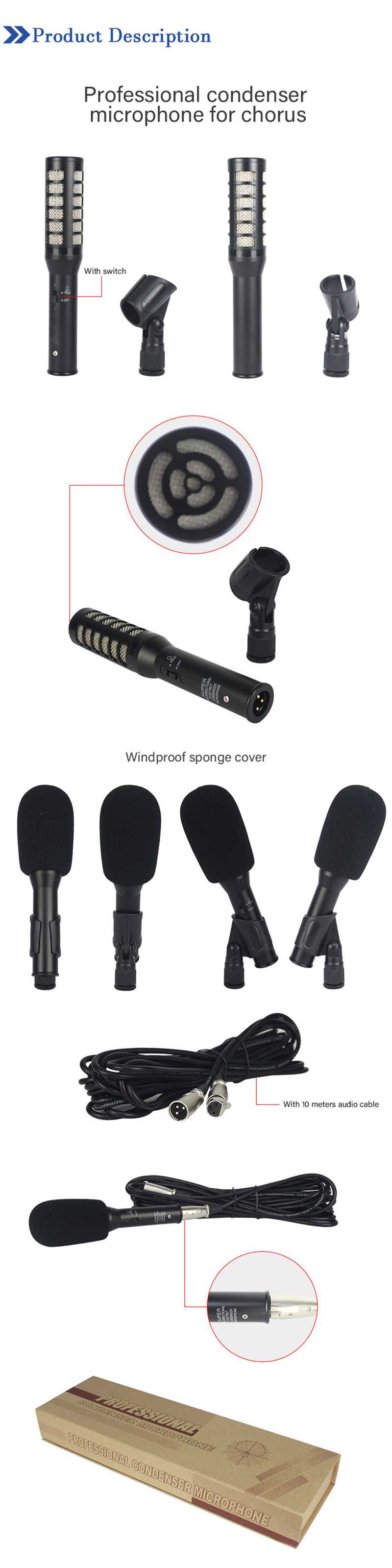 Condenser microphone HC 01 professional wired chorus microphone