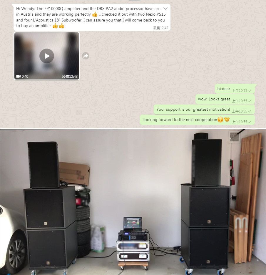 El amplificador FP10000Q y el procesador DBX PA2 funcionan con dos Nexo PS15 y cuatro Subwoofer de 18 ”.