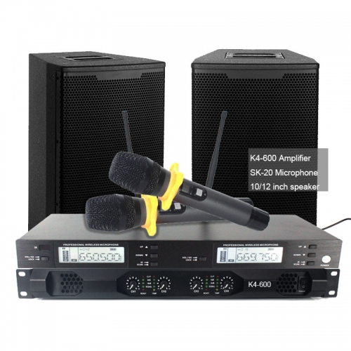 Sinbosen inalámbrico mcirophone sound audio K4-600 4ch 600w dj karaoke amplificador con altavoz de 12 pulgadas