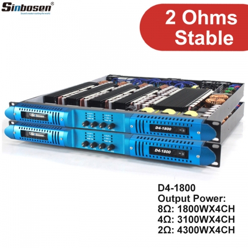 Sinbosen 2 ohms stable digital amplifier 4 channels D4-1800 professional 4300w class d amplifier