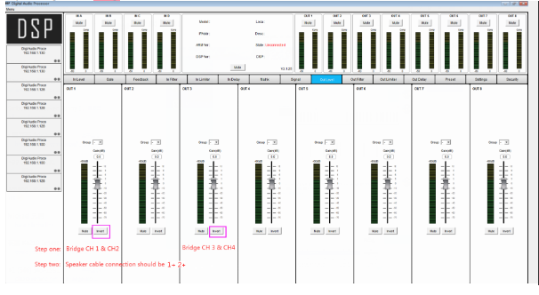 How to bridge LA8 and L-12X DSP power amplifiers？