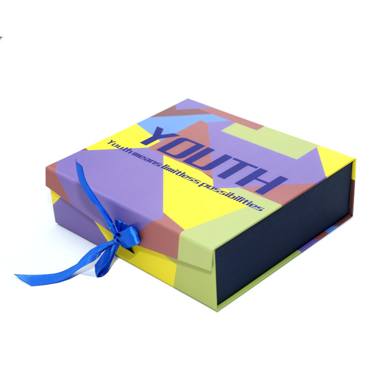 Custom Folding Cardboard Magnetic Paper Box With Ribbon Closure