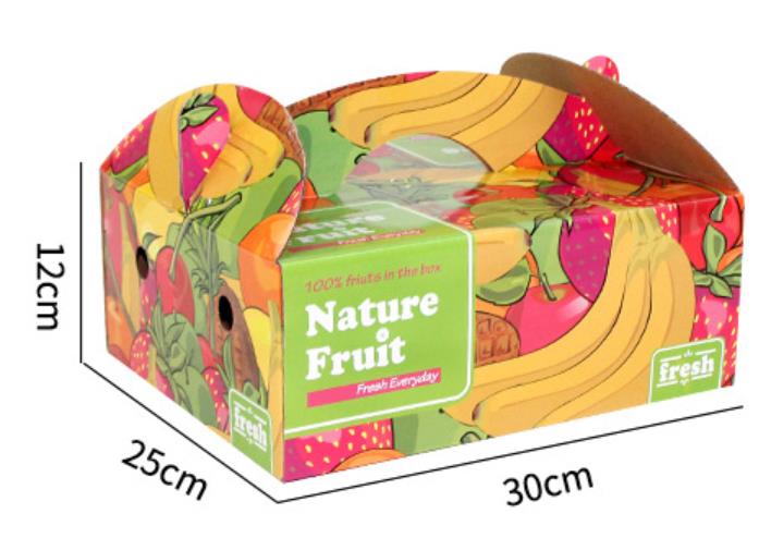 Caja de regalo de fruta con mango portátil, caja de embalaje de papel con impresión en color