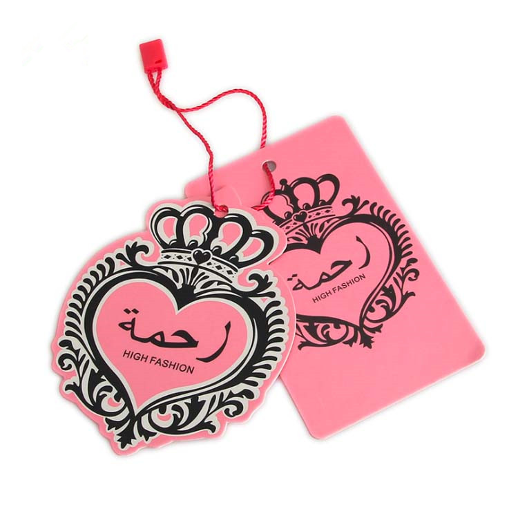 Custom Embossed Heart Shaped Paper Garment Clothing Hangtag With Gold Logo