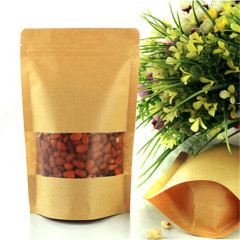 Recyclable stand up brown kraft paper bags with window and zipper