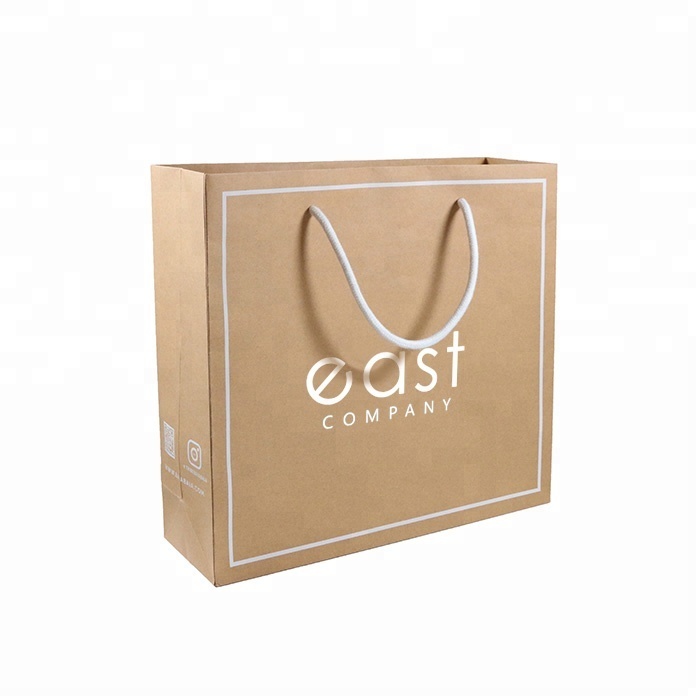 White Brown Kraft Gift Craft Shopping Paper Bag With Ribbon Handles