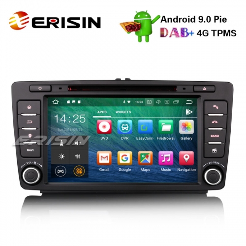 Erisin ES4826S 8 &quot;Stéréo de voiture Android 9.0 DAB + GPS DVR Wifi 4G DTV TPMS CD OBD pour SKODA OCTAVIA