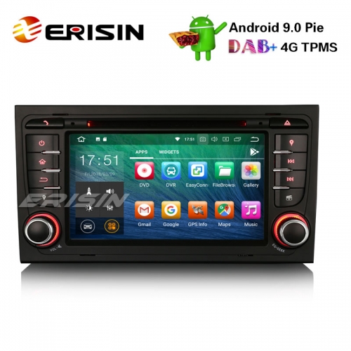Erisin ES4878A 7" Android 9.0 Stéréo de voiture DAB + GPS Wifi DVR CD 4G BT AUDI A4 S4 RS4 B7 B9 Siège