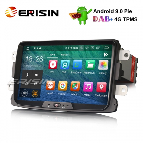 Erisin ES4829D 8 Android 9.0 Autoradio GPS 4G DAB Autoradio für Renault  Dacia Duster Logan Sandero Dokker Lodgy,Renault