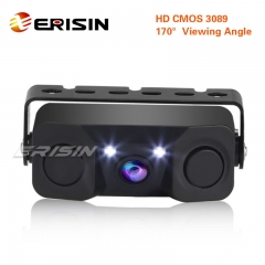 Erisin ES568 170º CVBS Backup Camera Car Auto Rear View Camera Reverse Parking Radar with 3 in 1 Parking Sensor