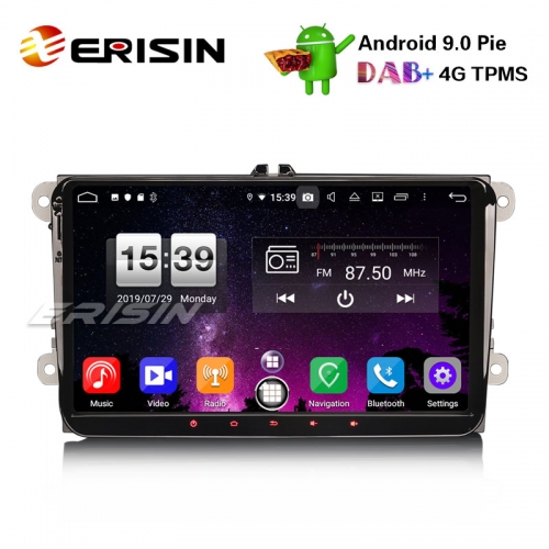 Erisin ES7791V 9" GPS do carro DAB + Android 9.0 OPS para VW Golf Passat Tiguan Polo Eos Seat Skoda Stereo