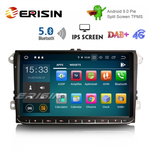 Erisin ES8028V 9" DAB + Android 9.0 Car GPS IPS BT5.0 para VW Passat Golf 5/6 Polo Tiguan Eos Caddy Seat