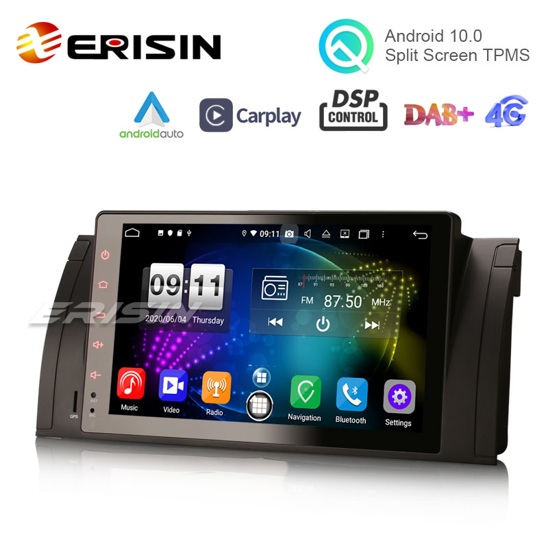 8-Kern 4GB RAM+64GB ROM ERISIN 9 Zoll Android 10 Autoradio für BMW 5er E39 E53 X5 M5 Unterstützt GPS-Navi Carplay Android Auto DSP Bluetooth A2DP DVB-T/T2 WiFi 4G DAB 