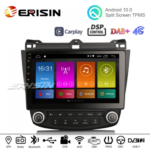 Erisin ES3007A 10.1" Android 10.0 Car DVD Player TPMS OBD2 DSP Apple Carplay GPS Navigation for Honda Accord 2003-2007