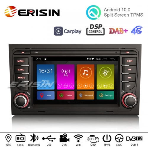 Erisin ES3128A 7" Android 10.0 Car Multimedia Sytem GPS WiFi 4G CarPlay DSP TPMS DVR DAB+ Radio For AUDI A4 (2002-2007) SEAT EXEO (2009-2012) S4 RS4 8