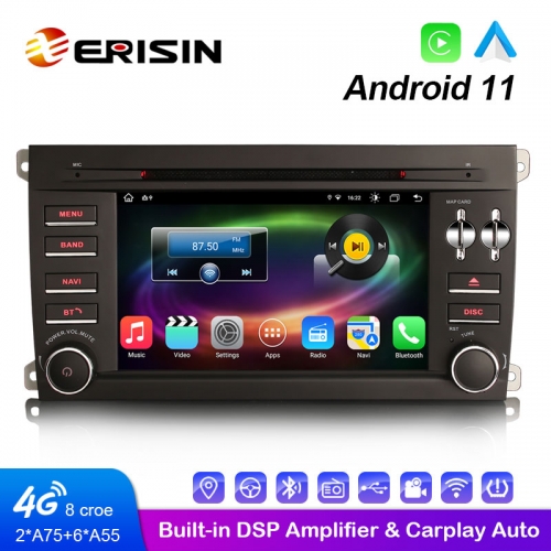 Erisin ES8614P 7 &quot;octa-core Android 11.0 lecteur DVD de voiture GPS sans fil CarPlay et Auto 4G WiFi DSP stéréo pour Porsche Cayenne