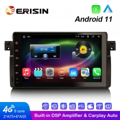 Erisin es8696b 9" android 11.0 auto rádio carro multimídia player embutido 4g wifi carplay e sistema gps automático para bmw e46 m3 rover 75