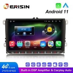 Erisin ES8691V 9 pouces Android 11.0 lecteur multimédia de voiture intégré 4G WiFi CarPlay et système GPS autoradio pour VW Caddy Jetta Amarok EOS Tig