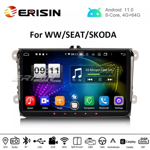 Erisin ES8791V 9" PX5 DSP Android 11.0 Car Stereo CarPlay & Auto GPS 4G DAB+ for VW Golf Passat Tiguan Polo Eos Seat Skoda Stereo