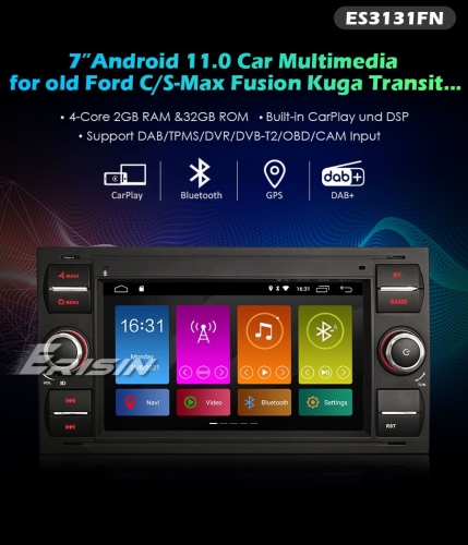 Erisin ES3131FB 7" Android 11.0 Car Stereo GPS FORD Fiesta Fusion Kuga Focus WiFi 4G CarPlay DSP TPMS DVR DAB+ OBD